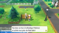 « Boutique Pokémon » et « Poké Balls » dans Pokémon : Let's Go, Pikachu et Let's Go, Évoli.